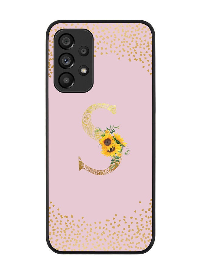 Stylizedd Rugged Black edge case for Samsung Galaxy A33 5G Slim fit Soft Case Flexible Rubber Edges Anti Drop TPU Gel Thin Cover - Custom Monogram Initial Letter Floral Pattern Alphabet - S (Pink ) - Image 1