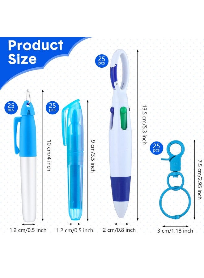 Sherr 25 Sets Mini Highlighter Nurse Pens Including Retractable Shuttle Pens Highlighter Pen Permanent Marker Nursing Keychain Clip Nurse Badge For Nursing Student School Staff(Blue)  - Image 2