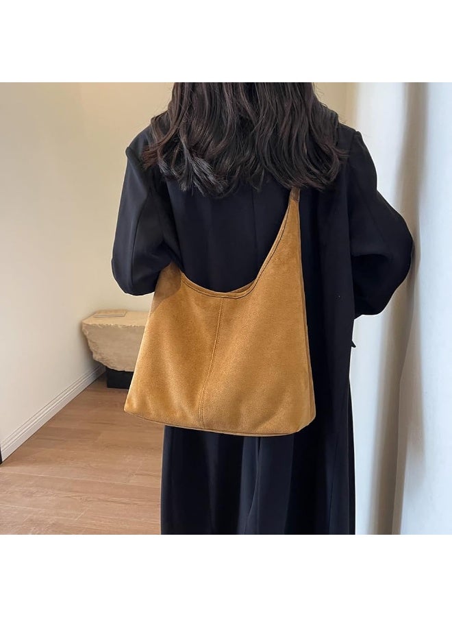 Arabest Brown Suede Tote Bag for Women | Casual Shoulder Bag – Large Capacity Suede Handbag for Work, Shopping & Daily Use | Retro Stylish Tote with Zipper Closure - Image 5