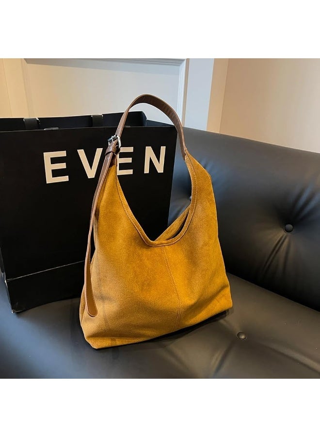 Arabest Brown Suede Tote Bag for Women | Casual Shoulder Bag – Large Capacity Suede Handbag for Work, Shopping & Daily Use | Retro Stylish Tote with Zipper Closure - Image 4