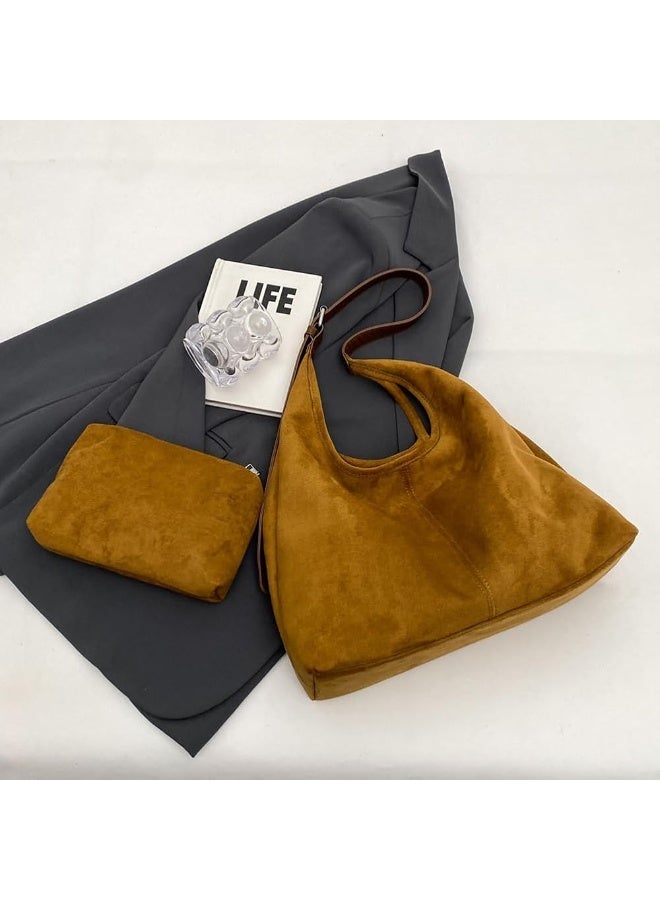 Arabest Brown Suede Tote Bag for Women | Casual Shoulder Bag – Large Capacity Suede Handbag for Work, Shopping & Daily Use | Retro Stylish Tote with Zipper Closure - Image 3