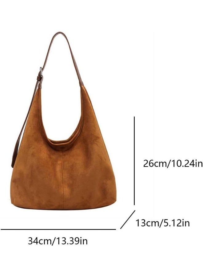 Arabest Brown Suede Tote Bag for Women | Casual Shoulder Bag – Large Capacity Suede Handbag for Work, Shopping & Daily Use | Retro Stylish Tote with Zipper Closure - Image 2