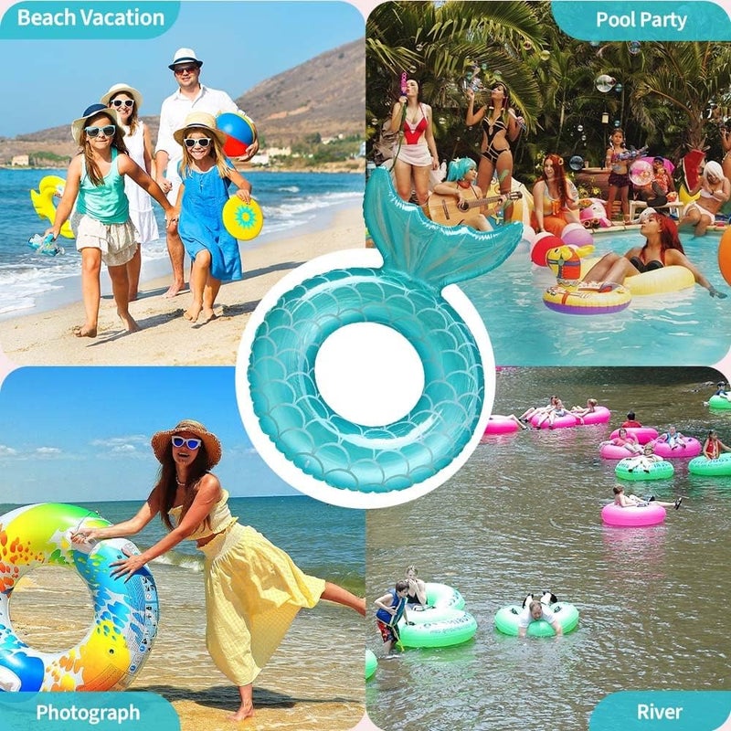 Ginkago Inflatable Pool Float Fun Beach Floaties Blue Swim Ring Sequins Pool Tubes Pool Raft Lounger Toy Swimming Pool Party Decorations for Adults Kids - Image 5