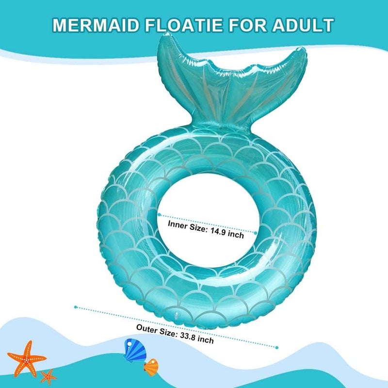 Ginkago Inflatable Pool Float Fun Beach Floaties Blue Swim Ring Sequins Pool Tubes Pool Raft Lounger Toy Swimming Pool Party Decorations for Adults Kids - Image 4