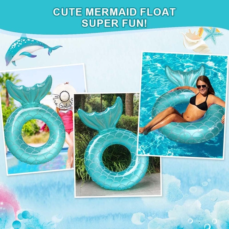 Ginkago Inflatable Pool Float Fun Beach Floaties Blue Swim Ring Sequins Pool Tubes Pool Raft Lounger Toy Swimming Pool Party Decorations for Adults Kids - Image 3