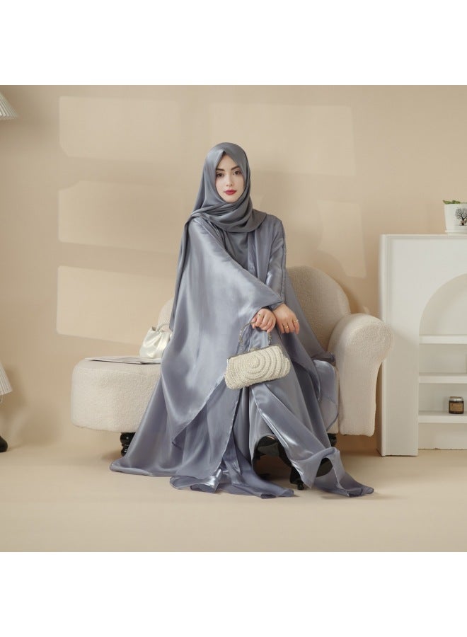 New Middle Eastern Arabic Women's Long Robe Solid Color Loose Dress Three-piece Set For Prayer And Gatherings