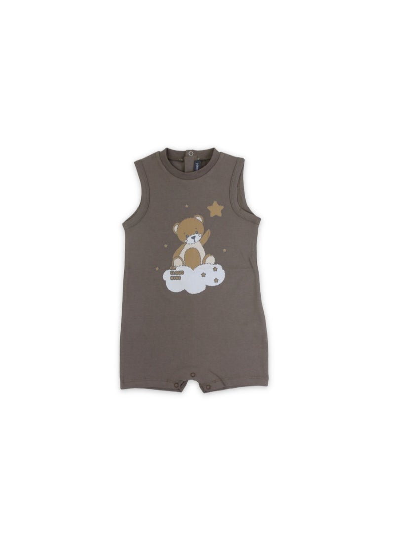 Pompelo Unisex Baby Cotton Romper – Brown with Teddy Bear Print - Image 1
