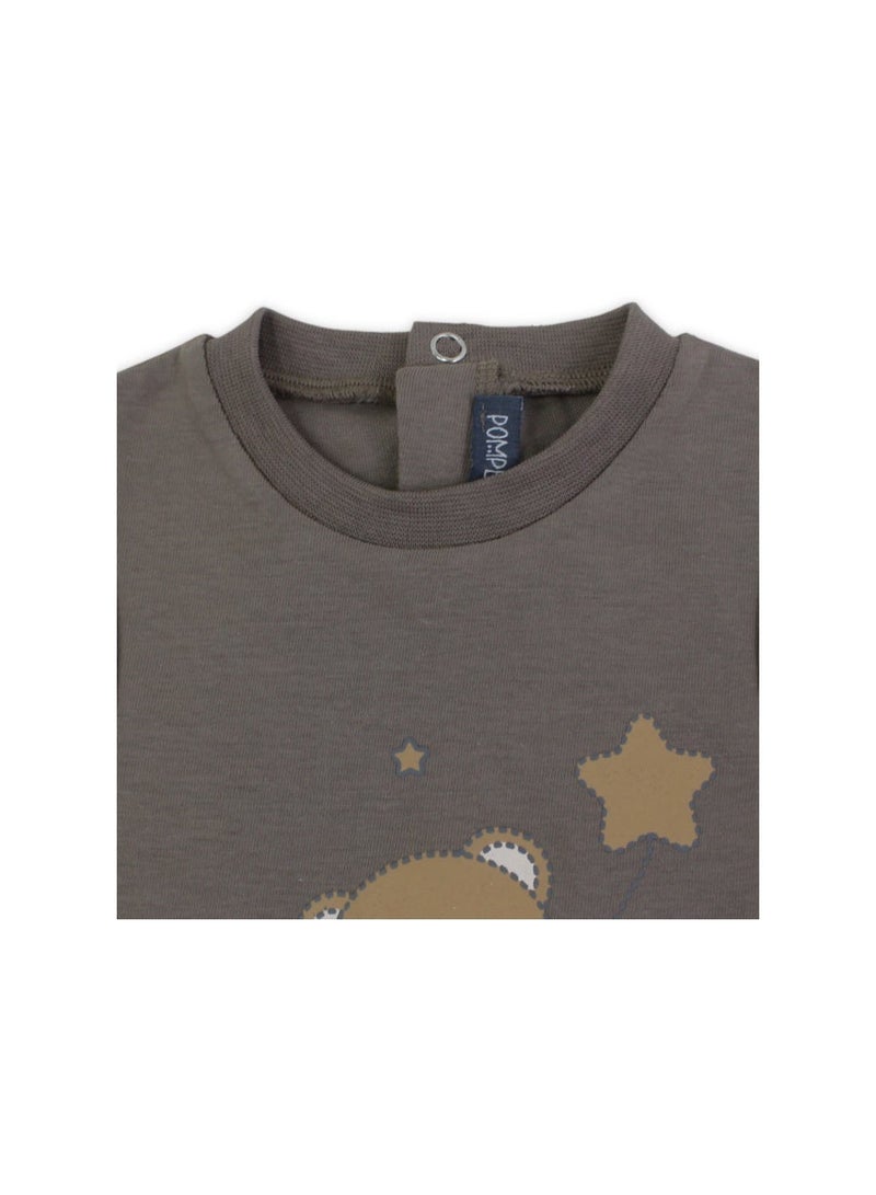 Pompelo Unisex Baby Cotton Romper – Brown with Teddy Bear Print - Image 3