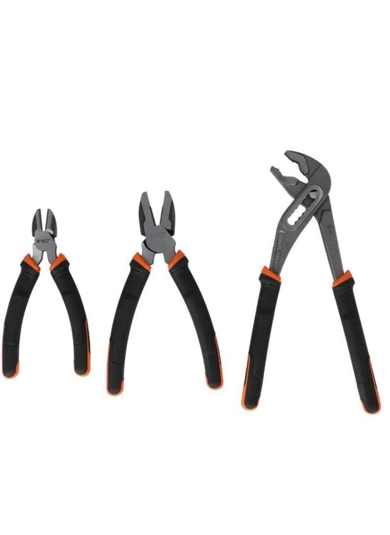 Tactix - 3-Piece Pliers Set, Plier 190 mm 7 1/2 in Waterpump Plier 250mm 10 in cutter 160 mm 6 in - Image 1