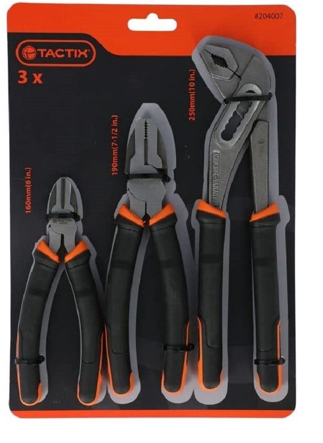 Tactix - 3-Piece Pliers Set, Plier 190 mm 7 1/2 in Waterpump Plier 250mm 10 in cutter 160 mm 6 in - Image 1