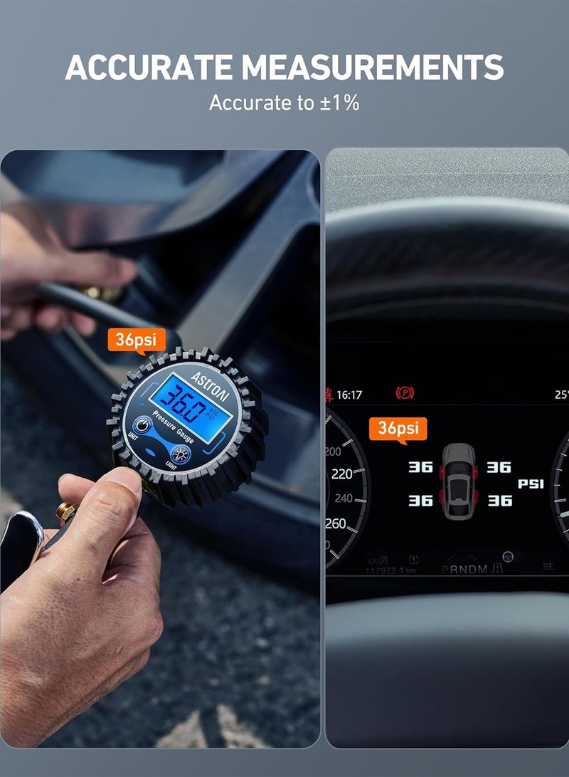 Generic AstroAI Digital Tire Pressure Gauge with Inflator(3-250 PSI 0.1 for Display Resolution), Heavy Duty Air Chuck and Compressor Accessories with Rubber Hose and Quick Connect Coupler, Blue - Image 2