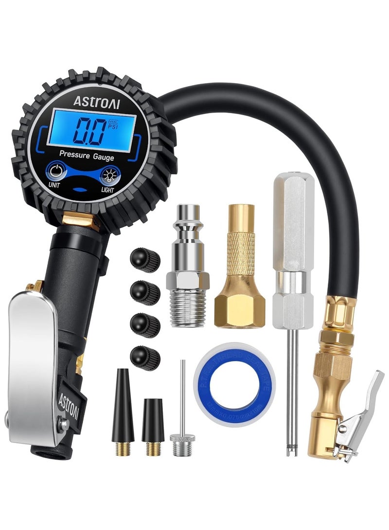 Generic AstroAI Digital Tire Pressure Gauge with Inflator(3-250 PSI 0.1 for Display Resolution), Heavy Duty Air Chuck and Compressor Accessories with Rubber Hose and Quick Connect Coupler, Blue - Image 1