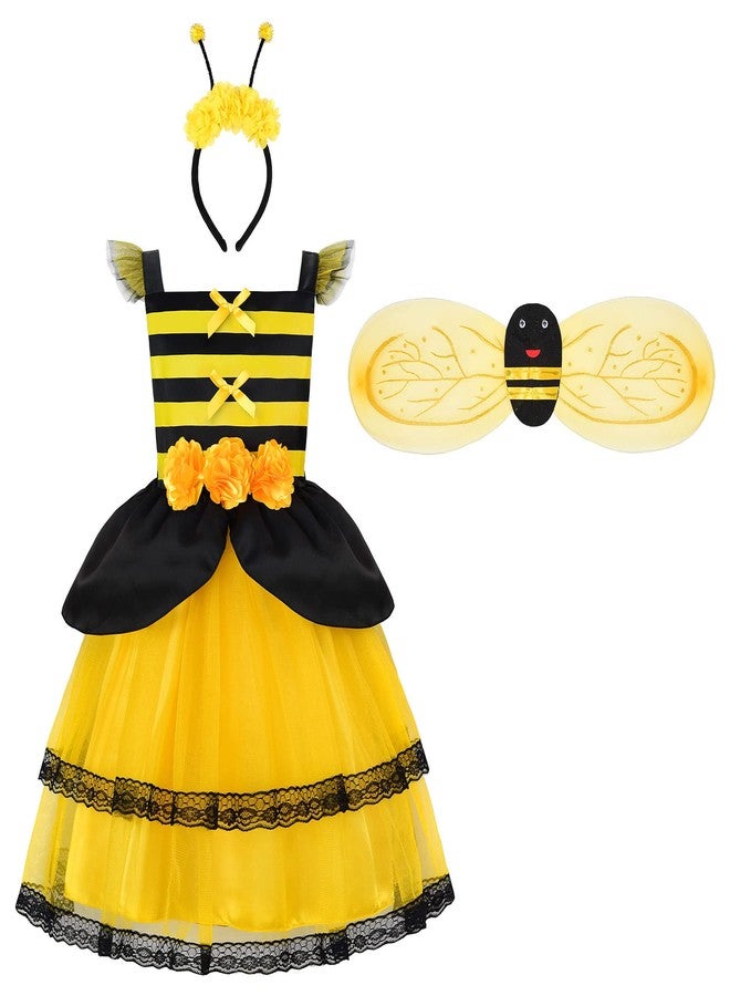 ReliBeauty Bumble Bee Costume Kids Bee Costume Toddler Fancy Dress with Bee Wings Halloween Party,6-7/130 - Image 1