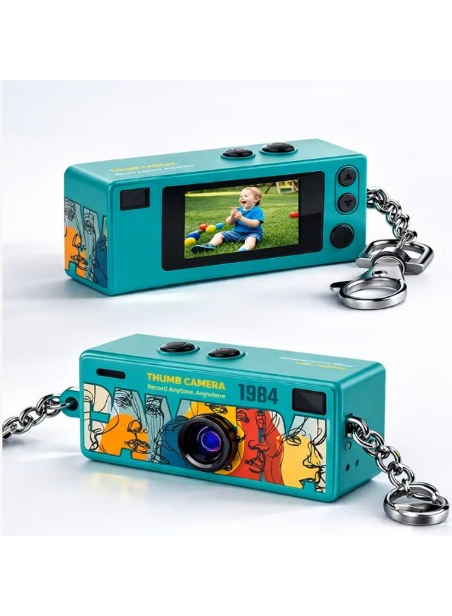 Mini Digital Camera 1080P HD Video Recorder, Retro Thumb Pocket Camera with 0.96" LCD Screen, Portable Vlogging Keychain Camera, 5 Filters, PC Webcam, Mic & Speaker, Rechargeable Travel Camera for Kids, Teens & Content Creators, Supports 32GB TF Card (Teal) - Image 1