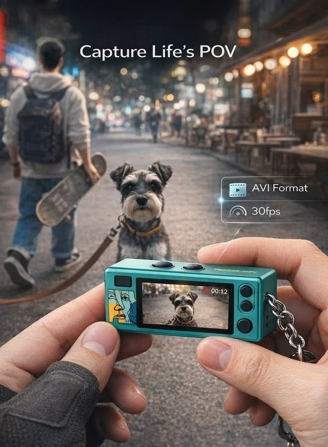 Mini Digital Camera 1080P HD Video Recorder, Retro Thumb Pocket Camera with 0.96" LCD Screen, Portable Vlogging Keychain Camera, 5 Filters, PC Webcam, Mic & Speaker, Rechargeable Travel Camera for Kids, Teens & Content Creators, Supports 32GB TF Card (Teal) - Image 4