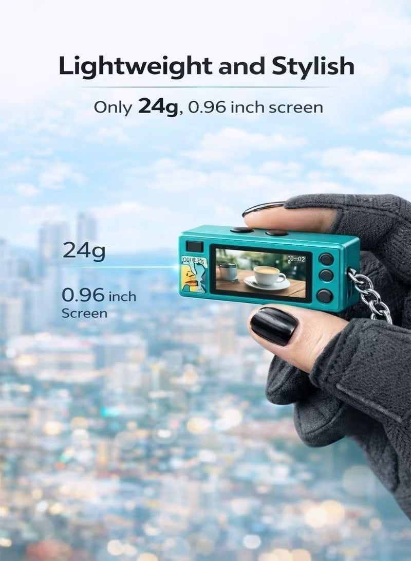 Mini Digital Camera 1080P HD Video Recorder, Retro Thumb Pocket Camera with 0.96" LCD Screen, Portable Vlogging Keychain Camera, 5 Filters, PC Webcam, Mic & Speaker, Rechargeable Travel Camera for Kids, Teens & Content Creators, Supports 32GB TF Card (Teal) - Image 3