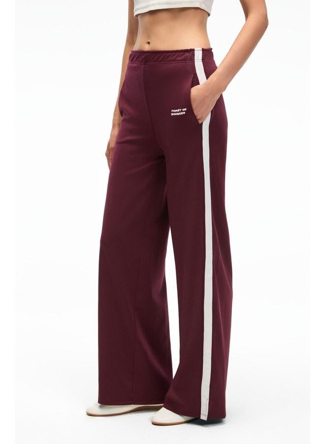 GRIMELANGE FINYARA Women's Oversized Double Pocket Embroidered and Side Stripe Detailed Burgundy Sweatpants. - Image 3
