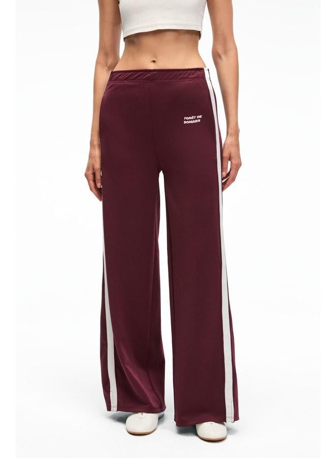 GRIMELANGE FINYARA Women's Oversized Double Pocket Embroidered and Side Stripe Detailed Burgundy Sweatpants. - Image 2