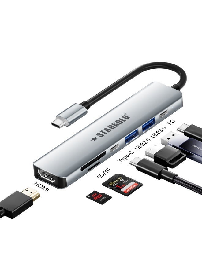 STARGOLD 7-in-1 USB C Docking Station for Laptop - 4K HDMI Output, 100W PD Fast Charging, USB 3.0 5Gbps High-Speed Data Port, SD/TF Card Reader, Type C Notebook Dock for MacBook, ThinkPad, Dell, HP, iPad & PC Gaming - Universal Multi-System Compatible USB Docking System - Image 1