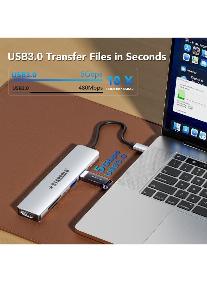 STARGOLD 7-in-1 USB C Docking Station for Laptop - 4K HDMI Output, 100W PD Fast Charging, USB 3.0 5Gbps High-Speed Data Port, SD/TF Card Reader, Type C Notebook Dock for MacBook, ThinkPad, Dell, HP, iPad & PC Gaming - Universal Multi-System Compatible USB Docking System - Image 3
