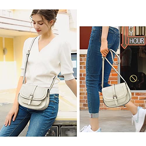 AFKOMST Crossbody Bags for Women,Small Saddle Purse and Boho Cross Body Handbags,Vegan Leather, Beige - Image 2