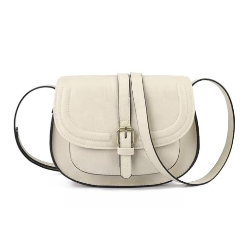 AFKOMST Crossbody Bags for Women,Small Saddle Purse and Boho Cross Body Handbags,Vegan Leather, Beige - Image 1