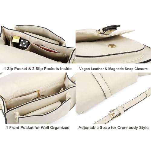 AFKOMST Crossbody Bags for Women,Small Saddle Purse and Boho Cross Body Handbags,Vegan Leather, Beige - Image 5