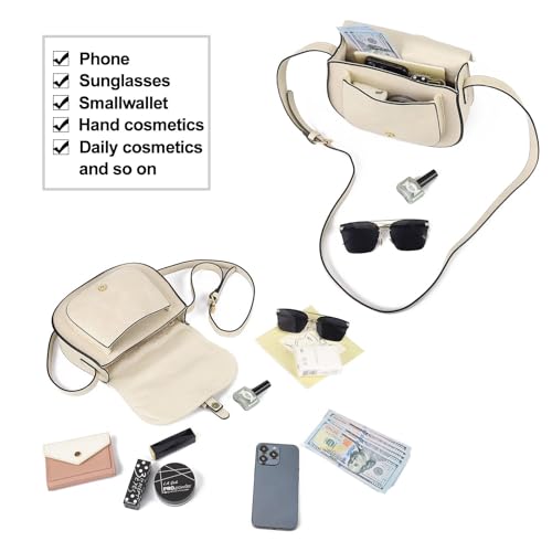 AFKOMST Crossbody Bags for Women,Small Saddle Purse and Boho Cross Body Handbags,Vegan Leather, Beige - Image 4