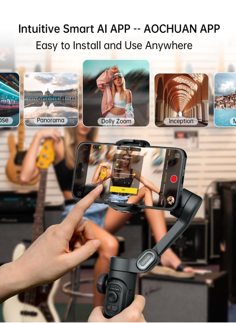 AOCHUAN - XE Phone Gimbal Stabilizer 3-Axis Smartphone Foldable Gimbal for iPhone Gimble with Focus Wheel TikTok YouTube Vlog Stabilizer for iPhone 15 14 13 12 Pro Max u0026 Android - Smart XE - Image 1