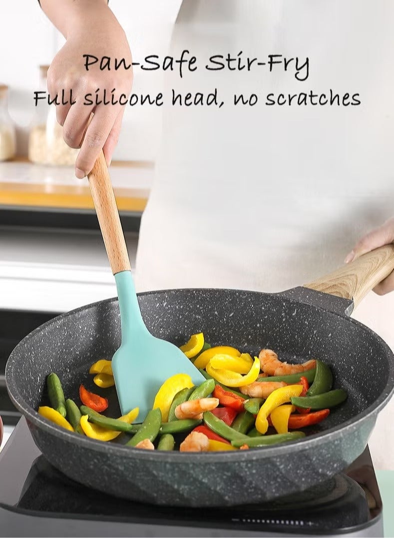 Arabest Kitchen Utensil Set, 12 Pcs Silicone Cooking Tools for Non-Stick, Heat Resistant 230°C (446°F), with Utensil Holder, Spatula Spoon Ladle Tongs Whisk, BPA-Free, Dishwasher Safe, Mint Green - Image 3