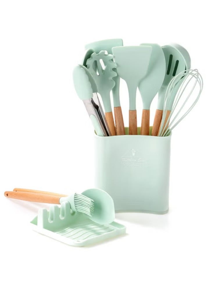 Arabest Kitchen Utensil Set, 12 Pcs Silicone Cooking Tools for Non-Stick, Heat Resistant 230°C (446°F), with Utensil Holder, Spatula Spoon Ladle Tongs Whisk, BPA-Free, Dishwasher Safe, Mint Green - Image 1
