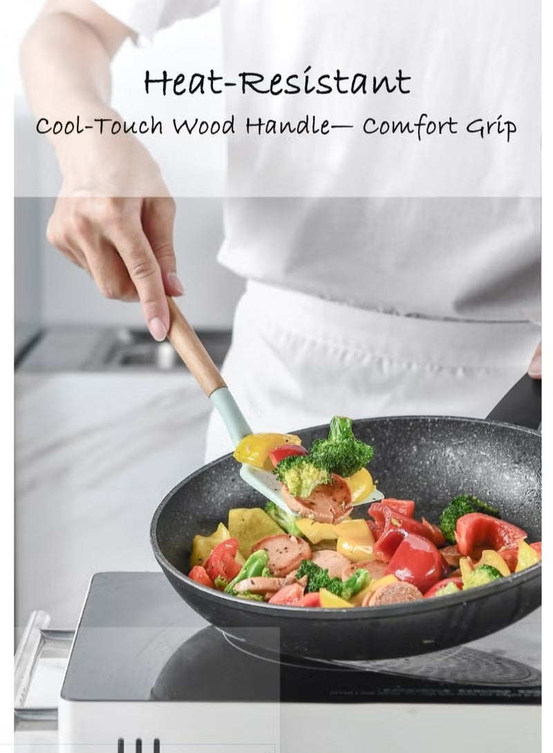 Arabest Kitchen Utensil Set, 12 Pcs Silicone Cooking Tools for Non-Stick, Heat Resistant 230°C (446°F), with Utensil Holder, Spatula Spoon Ladle Tongs Whisk, BPA-Free, Dishwasher Safe, Mint Green - Image 5