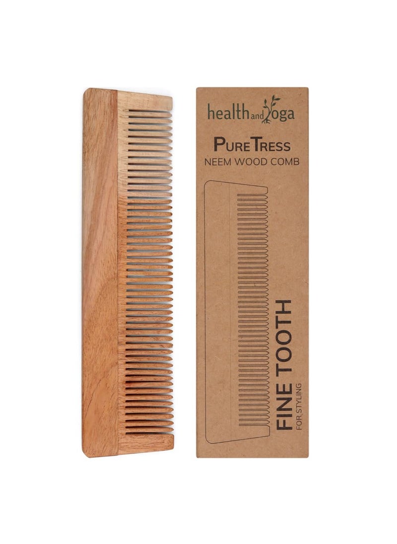SoulGenie - HealthAndYoga™ PureTress Handcrafted Neem Wood Comb - Non-Static and Eco-Friendly Fine Tooth Comb for Men and Women - Soothing Scalp and Hair Health - 7 Inches - Image 1