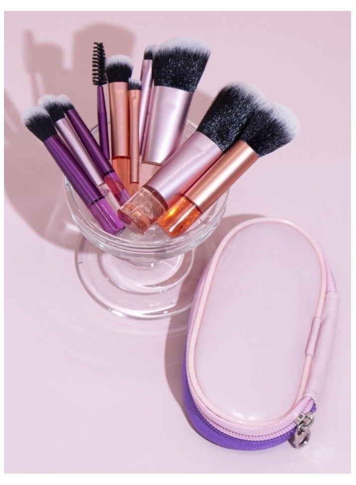 general 10 Mini Makeup Brushes Crystal Handle Portable Powder Brush Short Handle Brush Mini Crystal Handle 10 Brush Set + Brush Bag [Double Color] - Image 3