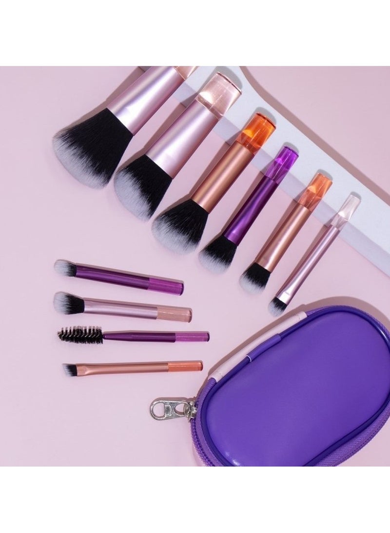general 10 Mini Makeup Brushes Crystal Handle Portable Powder Brush Short Handle Brush Mini Crystal Handle 10 Brush Set + Brush Bag [Double Color] - Image 2