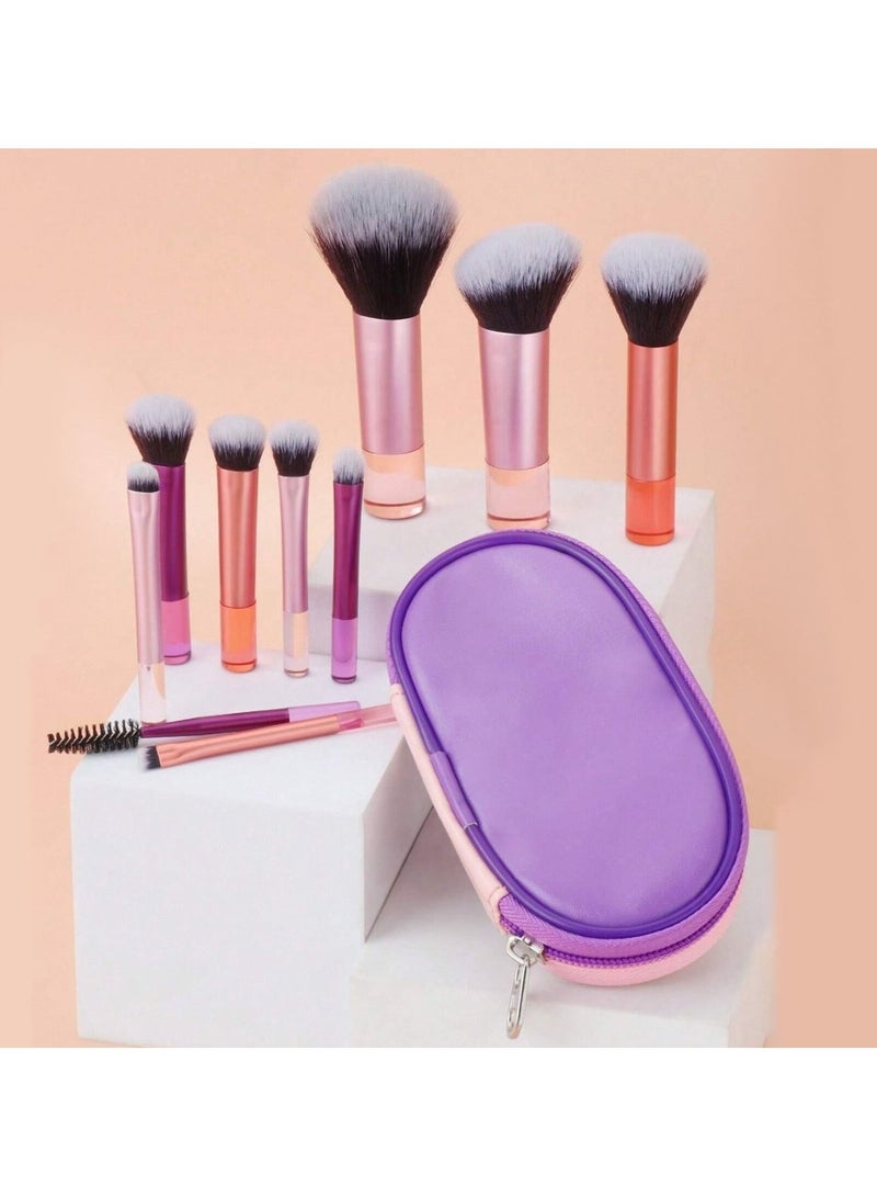 general 10 Mini Makeup Brushes Crystal Handle Portable Powder Brush Short Handle Brush Mini Crystal Handle 10 Brush Set + Brush Bag [Double Color] - Image 5