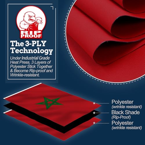 Anley RipProof Double Sided 3Ply Morocco Flag 3x5 Foot Vivid Color Canvas Header and Wrinkle Resistant The Strongest Longest Lasting Moroccan National Flags 3 X 5 Ft - Image 3