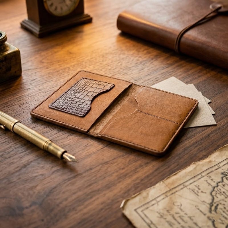Handmade Crocodile-Pattern Leather Passport Holder – Genuine Leather Travel Wallet – 14x10 cm – Brown - Image 5