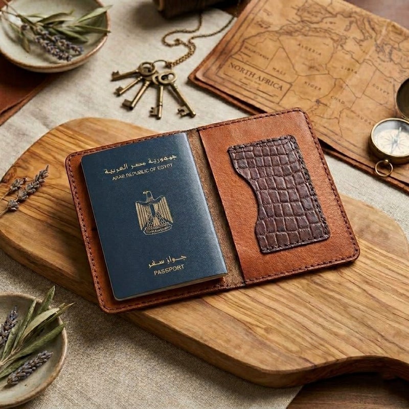Handmade Crocodile-Pattern Leather Passport Holder – Genuine Leather Travel Wallet – 14x10 cm – Brown - Image 3
