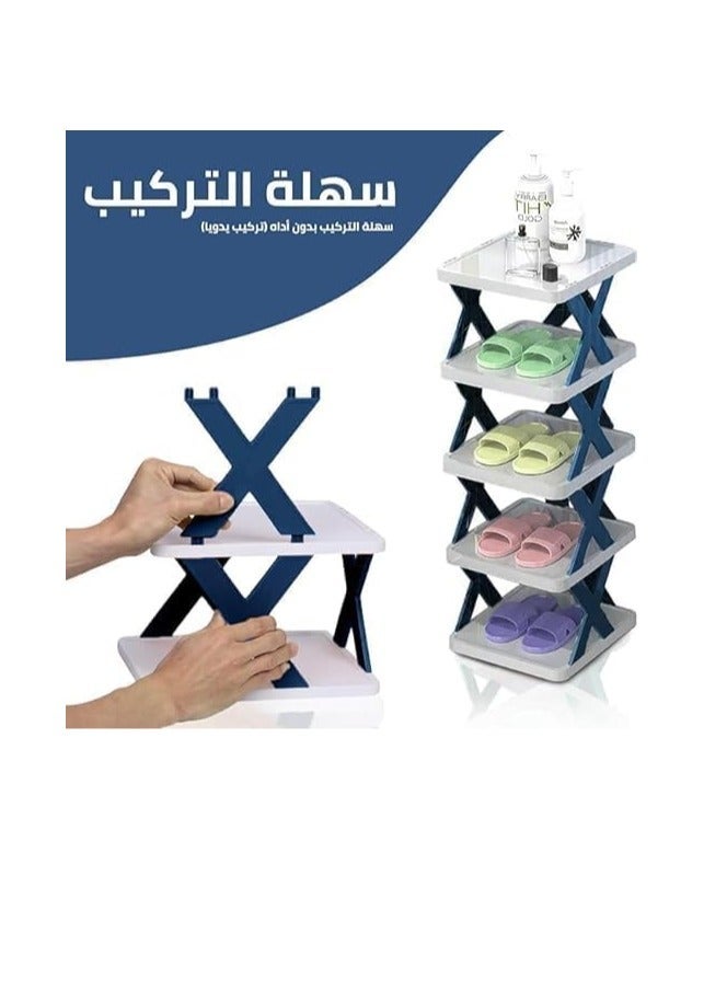 منظم أحذية بلاستيك متعدد الطبقات بتصميم احترافي شكل حرف X موفر للمساحة للمداخل الضيقة - 5 طبقات (متعدد الألوان) - Image 5