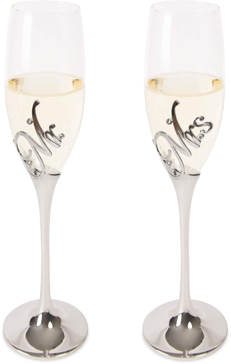 Pavilion Gift Company Pavilion Gift Company Glorious Occasions Mr  Mrs Wedding Toast Champagne Glass Flute Set 8 oz Silver