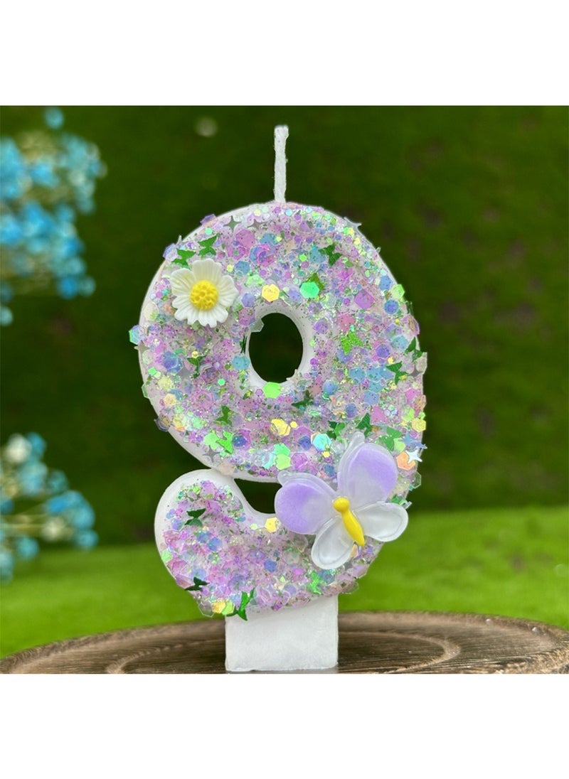 l&wen Number Birthday Candle, White Flower Number Cake Candles for Birthday, Weddings, Anniversaries and Theme Party Decorations 7cm (Number 9)  - Image 1