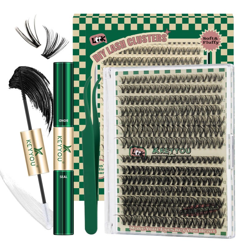 KEYYOU DIY Lash Extension Kit 280pcs Individual Lashes D Curl Eyelash Extension Kit 30D+40D 9-16Mix Lash Clusters with Lash Bond and Seal and Lash Applicator for DIY at Home(KIT-30D40D-0.07D-9-16MIX) - Image 1