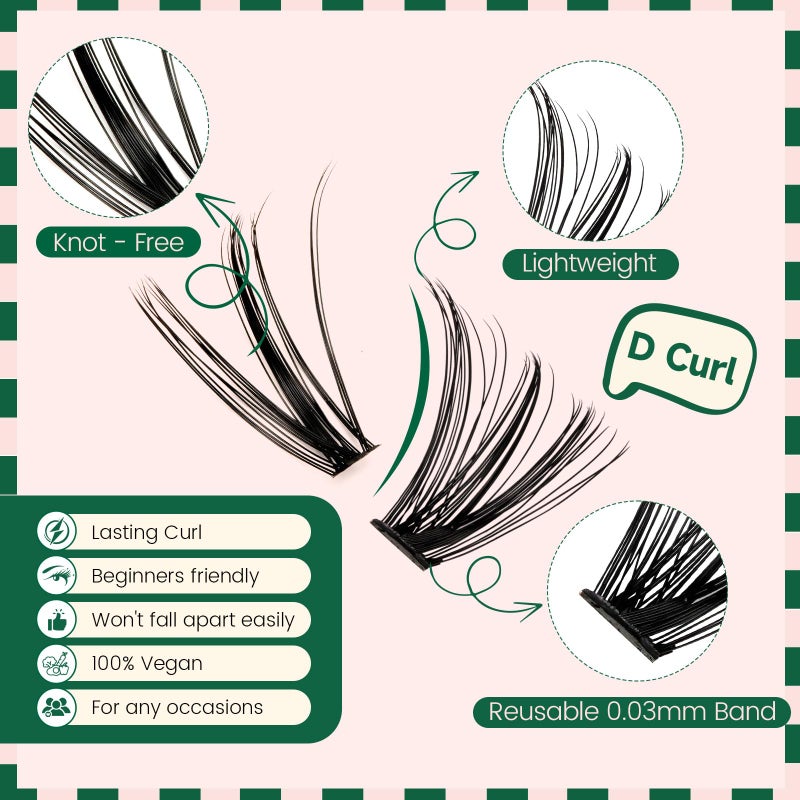KEYYOU DIY Lash Extension Kit 280pcs Individual Lashes D Curl Eyelash Extension Kit 30D+40D 9-16Mix Lash Clusters with Lash Bond and Seal and Lash Applicator for DIY at Home(KIT-30D40D-0.07D-9-16MIX) - Image 5