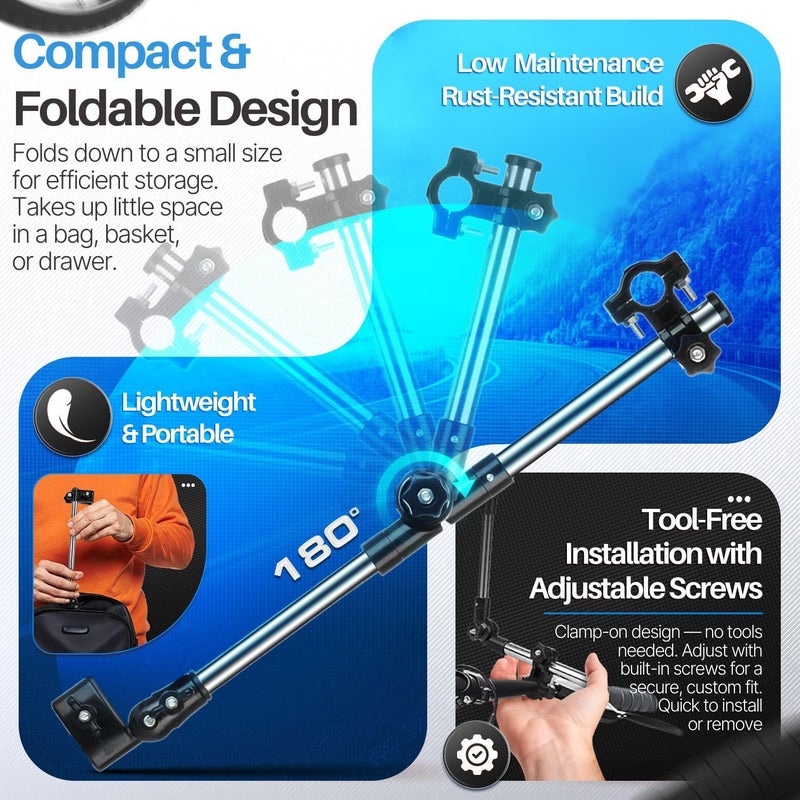 Flexzion Bicycle Umbrella Mount Holder â€“ Adjustable Swivel Connector Stand with 2-Section Tube Handle â€“ Umbrella Round Handlebar for Bike Stroller Attachment, Wheelchair Holder, Golf Cart, Beach Chair - Image 4