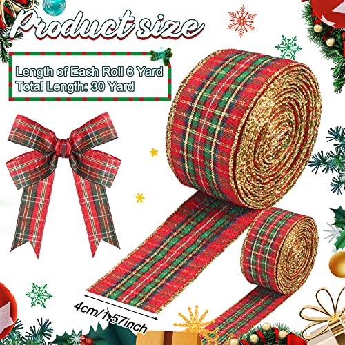 Tatuo 5 Rolls 30 Yards Christmas Red Plaid Ribbon Gingham Check Wired Edge Wrapping Ribbon Tartan Decor for Christmas DIY Crafts Present Wrapping Gift Home Decorations Bows16 Inch Wide - Image 3
