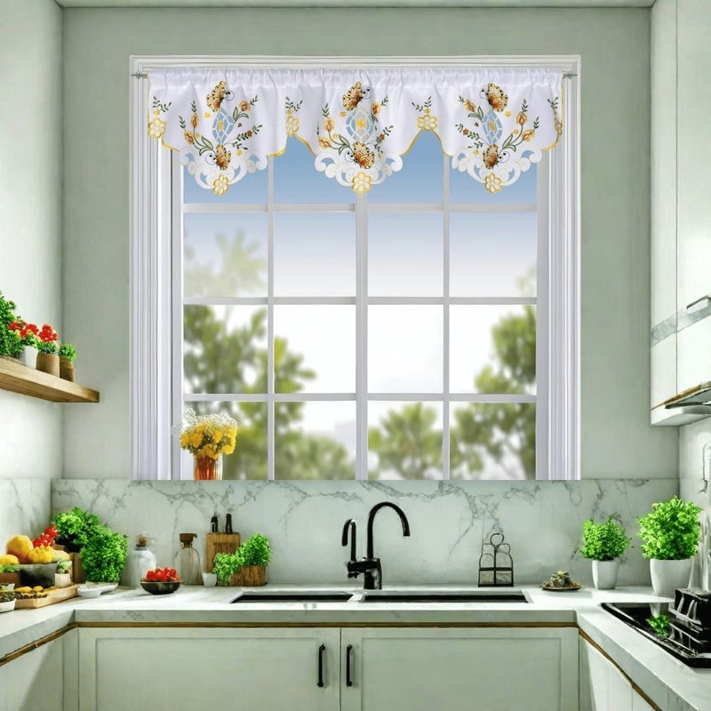 Handmade Embroidered Floral Butterfly Curtain Valance Pink 59x14 Inch Rod Pocket Window Decor - Image 5