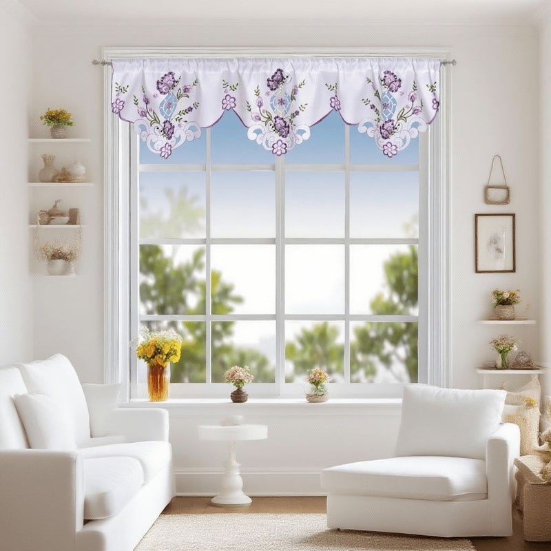 Handmade Embroidered Floral Butterfly Curtain Valance Pink 59x14 Inch Rod Pocket Window Decor - Image 4