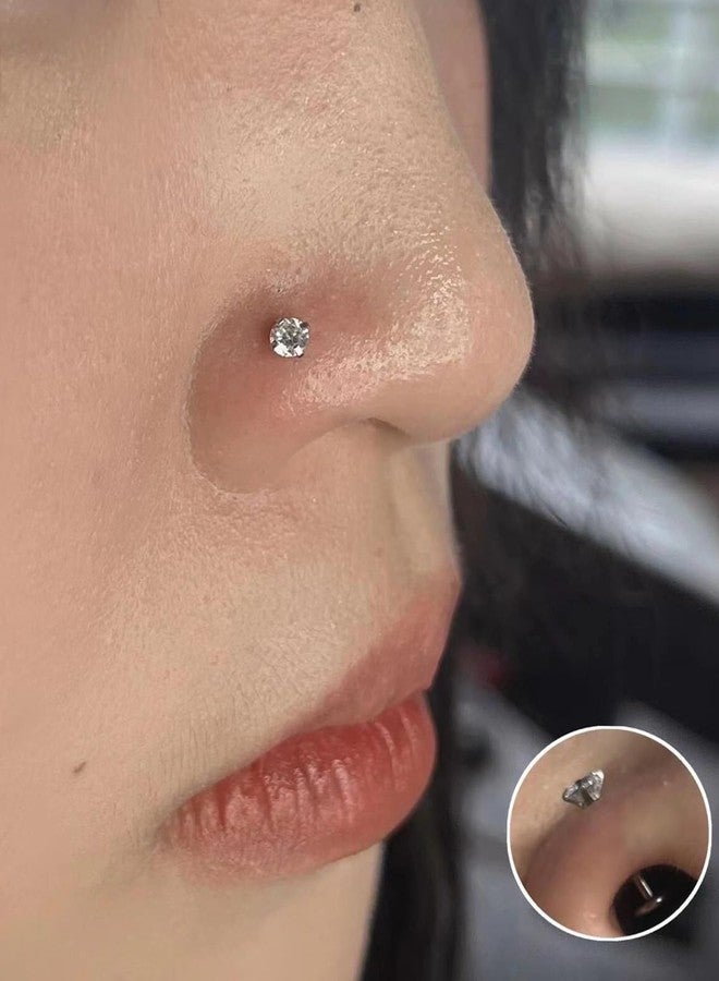 Cisyozi 20G Threadless Flat Back Nose Rings Stud Piercing Jewelry Women Stainless Surgical Steel Push in Nose Stud Tragus Helix Cartilage Conch Earring Lip Labret Monroe Medusa Ring Piercings Men - Image 4