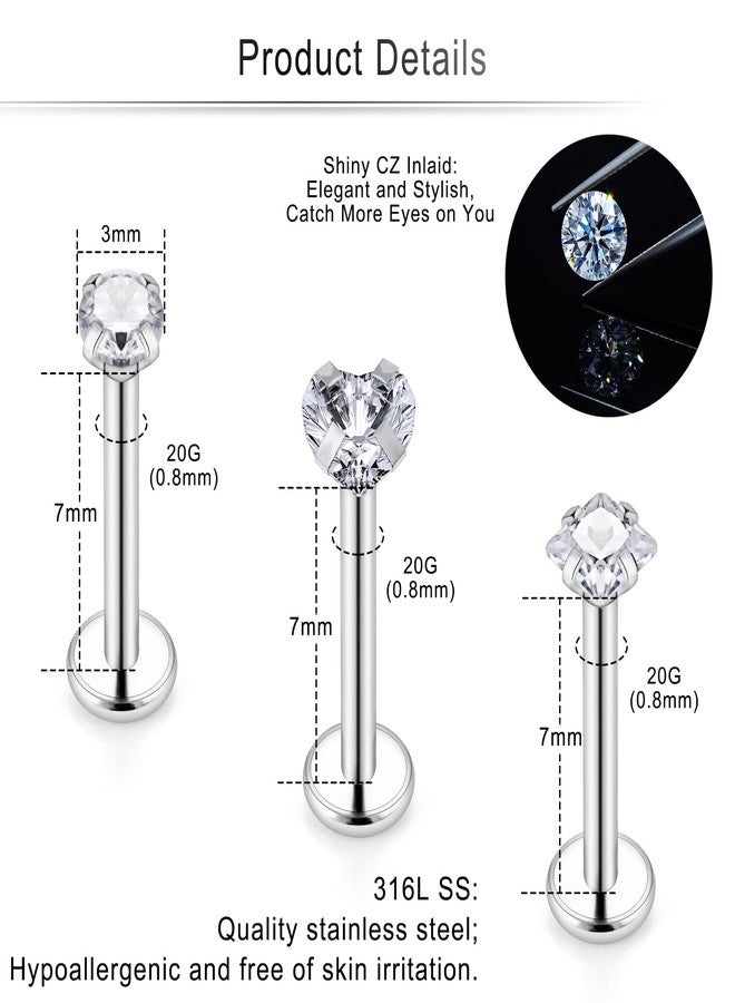 Cisyozi 20G Threadless Flat Back Nose Rings Stud Piercing Jewelry Women Stainless Surgical Steel Push in Nose Stud Tragus Helix Cartilage Conch Earring Lip Labret Monroe Medusa Ring Piercings Men - Image 2